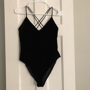 Velvet bodysuit with criss cross back detail